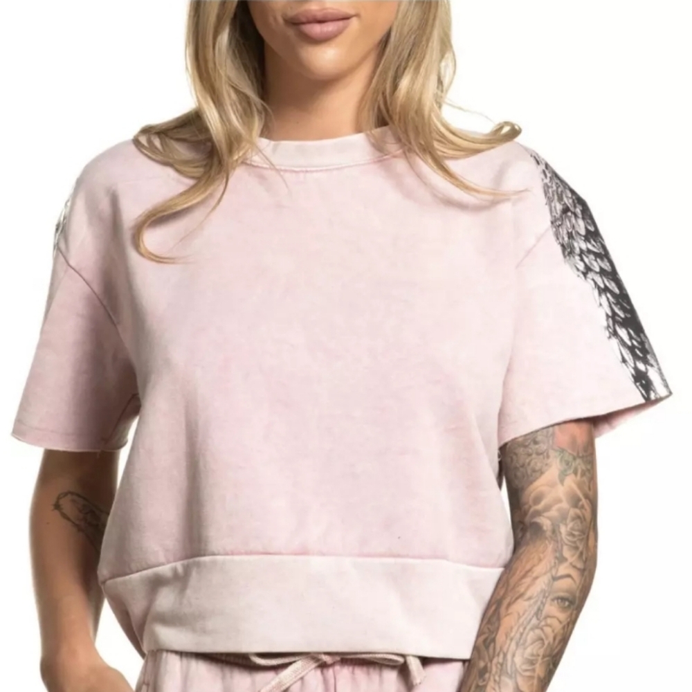 AFFLICTION "AUDRALYN" Women's T-Shirt Sweatshirt Wings Tattoo Pink Biker - Picture 6 of 8